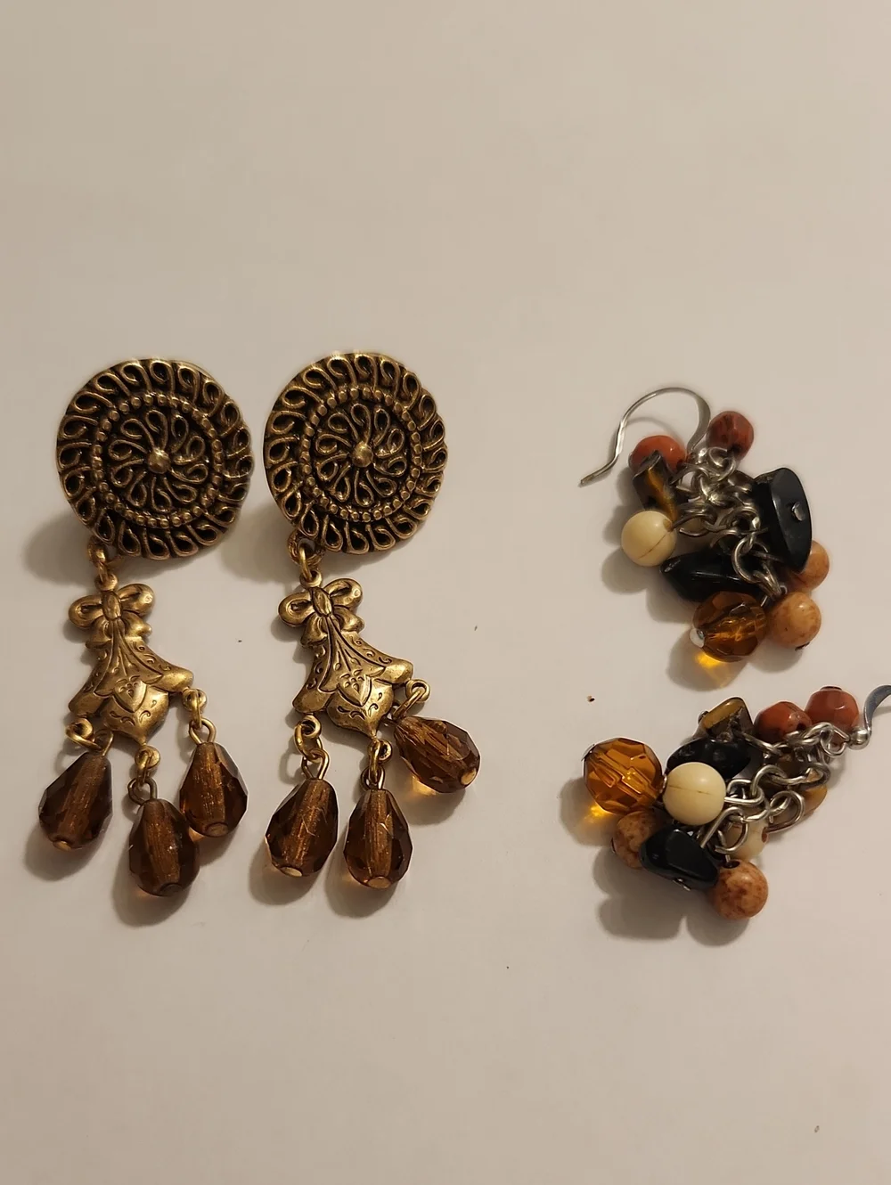 Gold-Tone Amber Drop Earrings Older Fashion Earrings